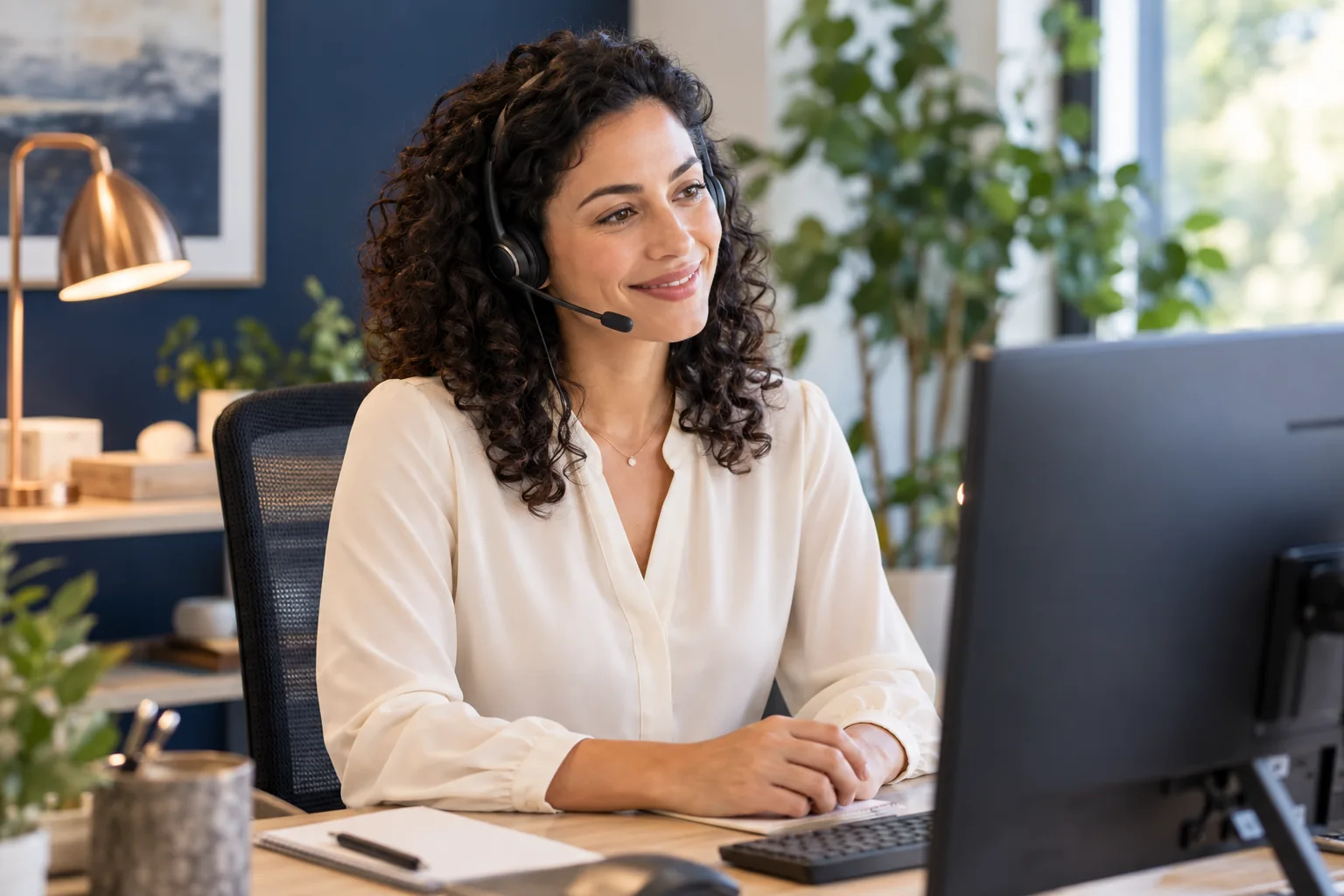 Illustrative call agent listening to a service enquiry