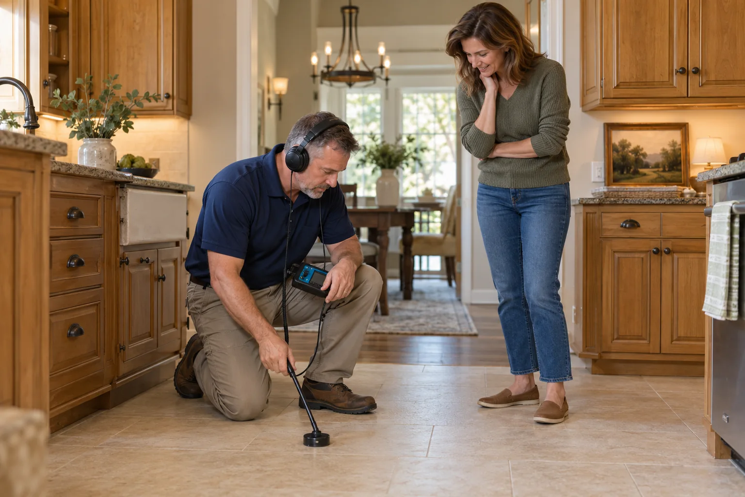 Illustrative slab leak inspection with a homeowner